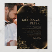 Zwart Goud Alcohol Ink foto Bruiloft Uitnodiging (Voorkant / Achterkant)