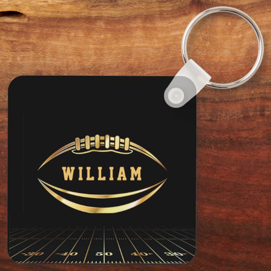 Zwart & Goud Amerikaans Voetbalveld Voetbalfan Sleutelhanger (Achterkant)