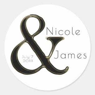 Zwart & Goud Ampersand Chic Huwelijksgunst Ronde Sticker