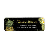 Zwart Goud Ananas Bloemen Retouradres Label (Voorkant)