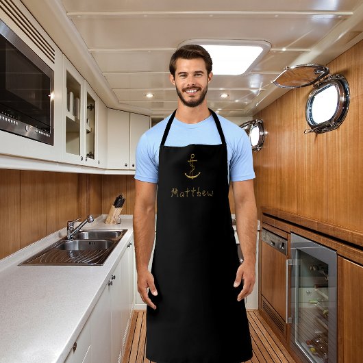 Zwart goud anker aangepaste naam nautisch schort