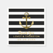 Zwart Goud Anker Nautische bruiloft Dank u Servet (Voorkant)