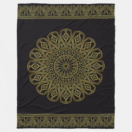 Zwart & Goud Arabesque Fleece Deken (Voorkant)