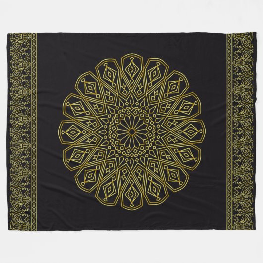 Zwart & Goud Arabesque Fleece Deken (Voorkant (Horizontaal))