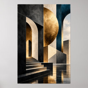 Zwart Goud Architecturale Bogen Abstracte Wandkuns Poster