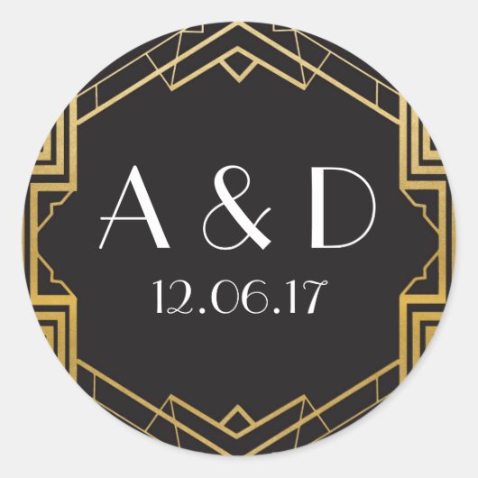 Zwart & Goud Art Deco 1920's Ronde Stickers Label (Voorkant)