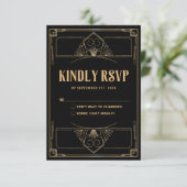 Zwart Goud Art Deco 20s Wedding QR Code RSVP Card Bedankkaart (Staand voorkant)