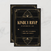 Zwart Goud Art Deco 20s Wedding QR Code RSVP Card Bedankkaart (Voorkant / Achterkant)