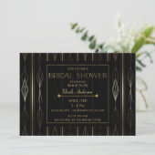 Zwart & Goud Art Deco Bruidsdouche Kaart (Staand voorkant)