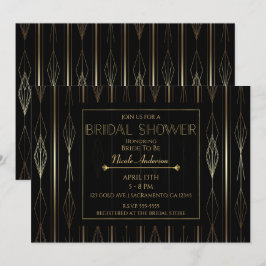 Zwart & Goud Art Deco Bruidsdouche Kaart