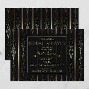 Zwart & Goud Art Deco Bruidsdouche Kaart