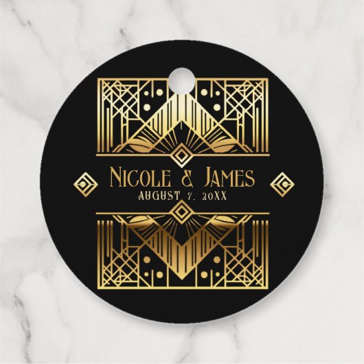 Zwart & Goud Art Deco Bruiloft Bedankjes Labels (Achterkant)