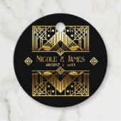 Zwart & Goud Art Deco Bruiloft Bedankjes Labels (Voorkant)