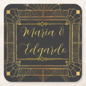  Zwart & Goud Art Deco Bruiloft Kartonnen Onderzetters (Voorkant)
