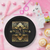 Zwart & Goud Art Deco Bruiloft Papieren Bordje (Feest)