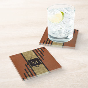 Zwart & Goud Art Deco Custom Monogram Glazen Onderzetter