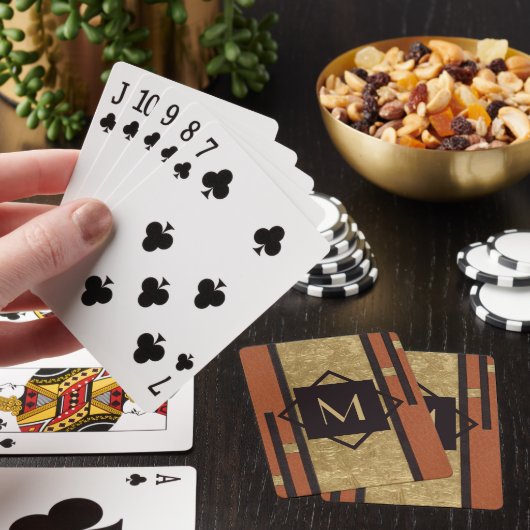 Zwart & Goud Art Deco Custom Monogram Pokerkaarten (Insitu)