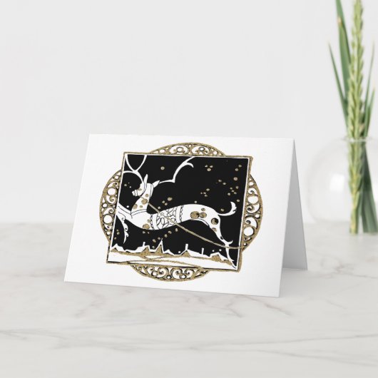 Zwart & Goud Art Deco Doily Deer Feestdagen Kaart (Voorkant)