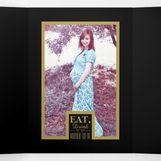 Zwart & Goud Art Deco, Eet Drink Baby shower Suite Drieluik Uitnodiging (Binnenkant midden)