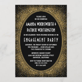 Zwart & Goud Art Deco Engagement Party Uitnodiging
