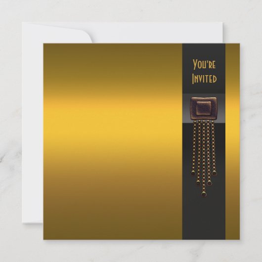 Zwart goud Art Deco feest uitnodiging template (Voorkant)