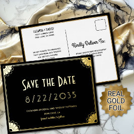 Zwart Goud Art Deco Floral Wedding Save the Date Folie Uitnodiging Briefkaart