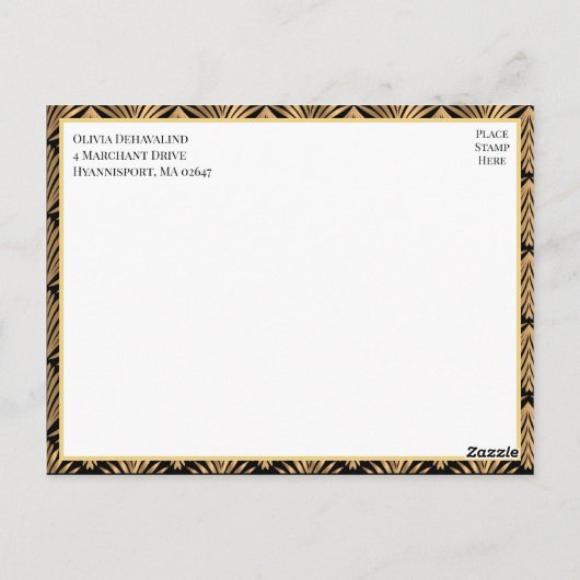 Zwart Goud Art Deco Gatsby Save The Date Briefkaart (Achterkant)