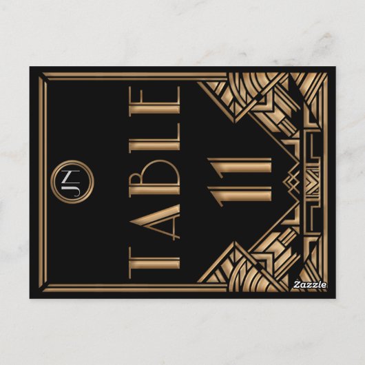 Zwart Goud Art Deco Gatsby Stijl Tabel Nummer 11 Briefkaart (Achterkant)