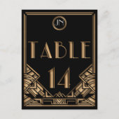 Zwart Goud Art Deco Gatsby Stijl Tabel Nummer 14 Briefkaart (Voorkant)