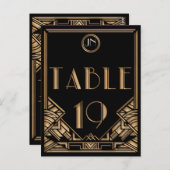 Zwart Goud Art Deco Gatsby Stijl Tabel Nummer 19 Briefkaart (Voorkant / Achterkant)
