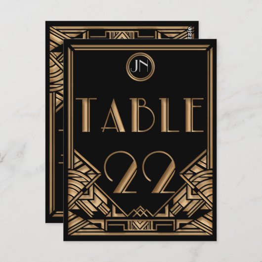 Zwart Goud Art Deco Gatsby Stijl Tabel Nummer 22 Briefkaart (Voorkant / Achterkant)