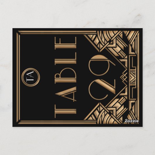 Zwart Goud Art Deco Gatsby Stijl Tabel Nummer 29 Briefkaart (Achterkant)