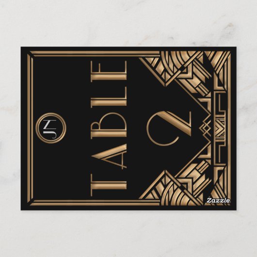Zwart Goud Art Deco Gatsby Stijl Tabel Nummer 2 Briefkaart (Achterkant)