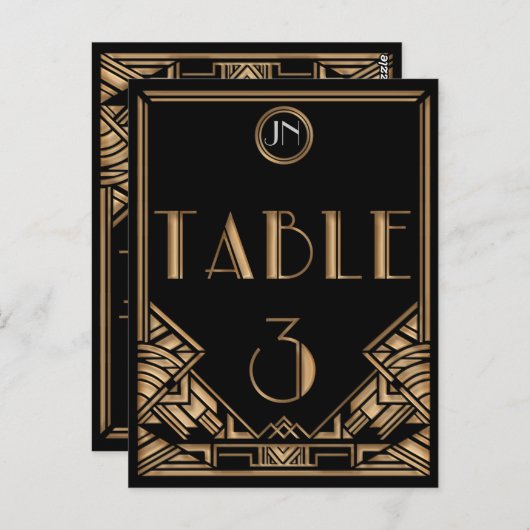 Zwart Goud Art Deco Gatsby Stijl Tabel Nummer 3 Briefkaart (Voorkant / Achterkant)