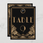 Zwart Goud Art Deco Gatsby Stijl Tabel Nummer 9 Briefkaart (Voorkant / Achterkant)