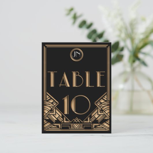 Zwart Goud Art Deco Gatsby Stijl Tafel Nummer 10 Briefkaart (Staand voorkant)