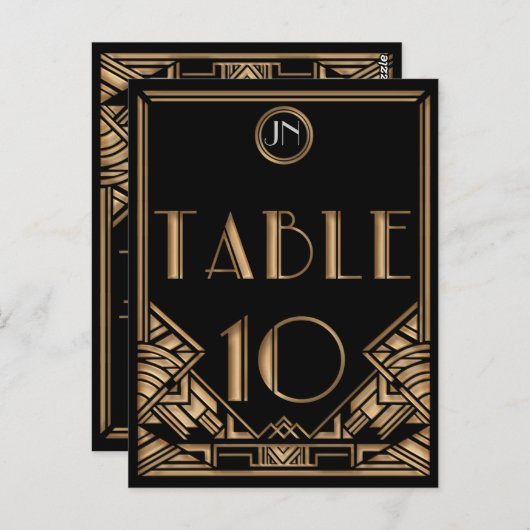 Zwart Goud Art Deco Gatsby Stijl Tafel Nummer 10 Briefkaart (Voorkant / Achterkant)