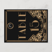 Zwart Goud Art Deco Gatsby Stijl Tafel Nummer 15 Briefkaart (Achterkant)