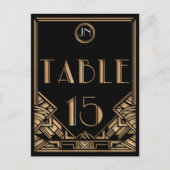 Zwart Goud Art Deco Gatsby Stijl Tafel Nummer 15 Briefkaart (Voorkant)