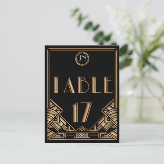 Zwart Goud Art Deco Gatsby Stijl Tafel Nummer 17 Briefkaart (Staand voorkant)