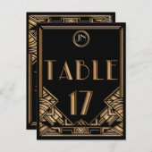 Zwart Goud Art Deco Gatsby Stijl Tafel Nummer 17 Briefkaart (Voorkant / Achterkant)