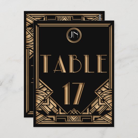Zwart Goud Art Deco Gatsby Stijl Tafel Nummer 17 Briefkaart (Voorkant / Achterkant)