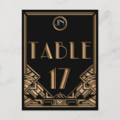 Zwart Goud Art Deco Gatsby Stijl Tafel Nummer 17 Briefkaart (Voorkant)