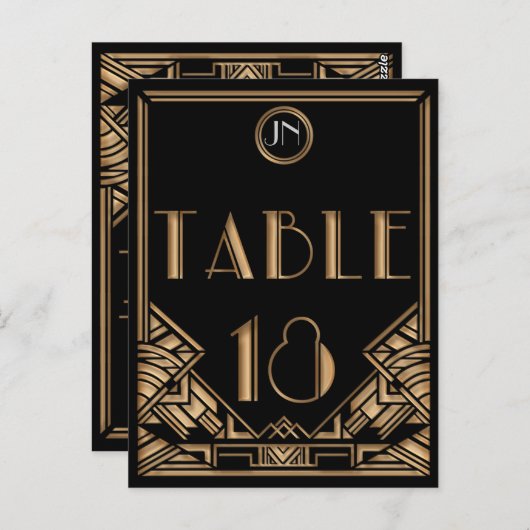 Zwart Goud Art Deco Gatsby Stijl Tafel Nummer 18 Briefkaart (Voorkant / Achterkant)