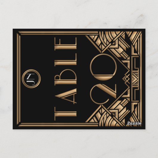 Zwart Goud Art Deco Gatsby Stijl Tafel Nummer 20 Briefkaart (Achterkant)