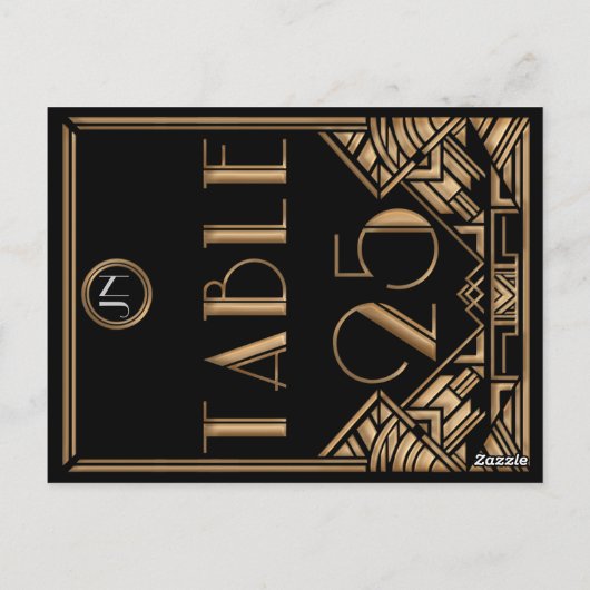 Zwart Goud Art Deco Gatsby Stijl Tafel Nummer 25 Briefkaart (Achterkant)