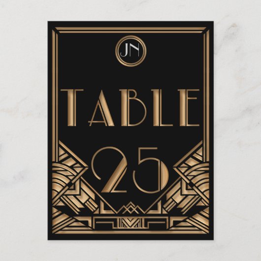 Zwart Goud Art Deco Gatsby Stijl Tafel Nummer 25 Briefkaart (Voorkant)