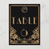 Zwart Goud Art Deco Gatsby Stijl Tafel Nummer 6 Briefkaart (Voorkant)