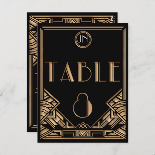 Zwart Goud Art Deco Gatsby Stijl Tafel Nummer 8 Briefkaart (Voorkant / Achterkant)