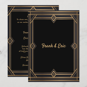 Zwart Goud Art Deco Gay/Lesbische Huwelijksuitnodi Kaart
